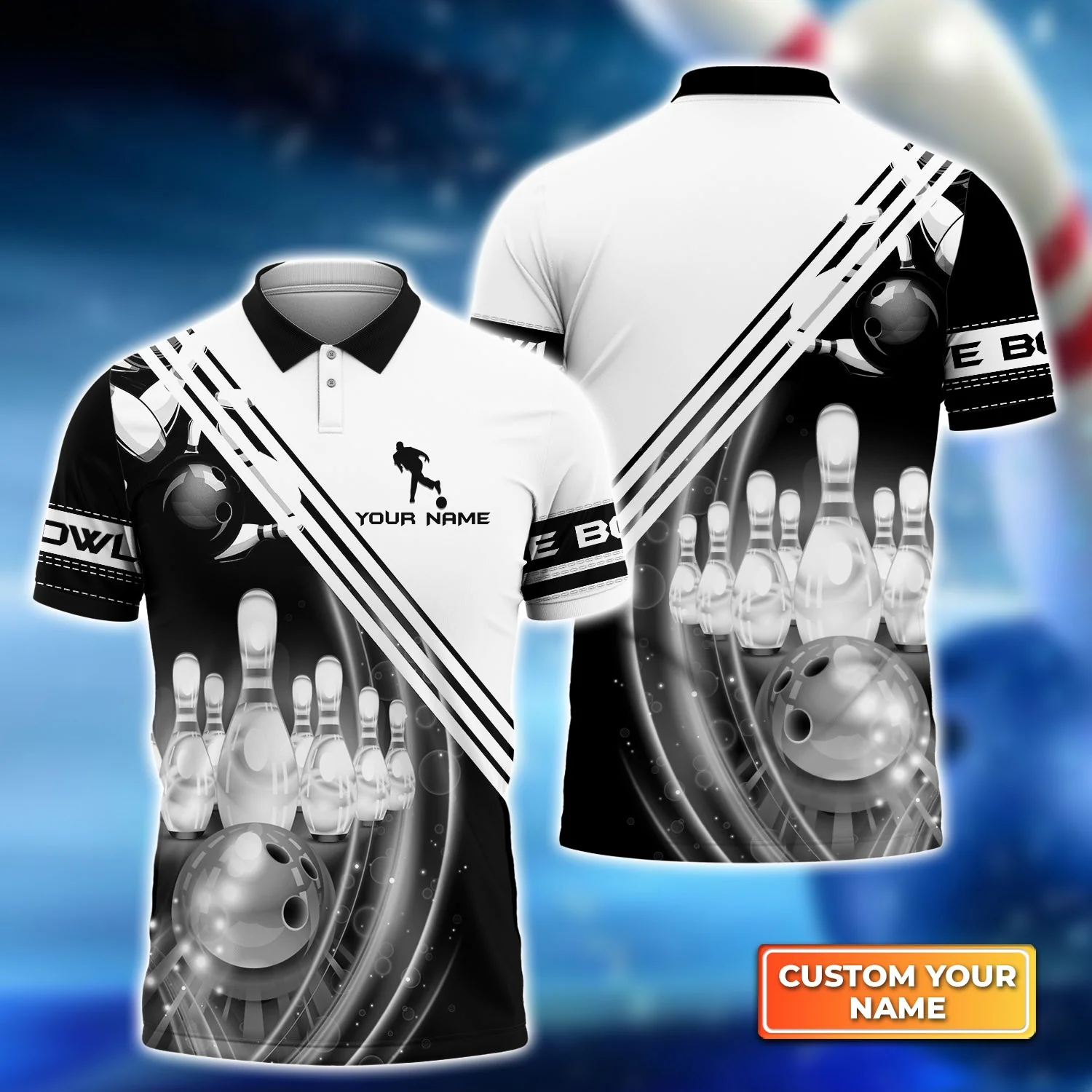 Personalized Bowling Women Polo Shirt, Black And White Bowling The Pins And Ball Shirt For Friend, Family, Bowling Lovers - Image 7