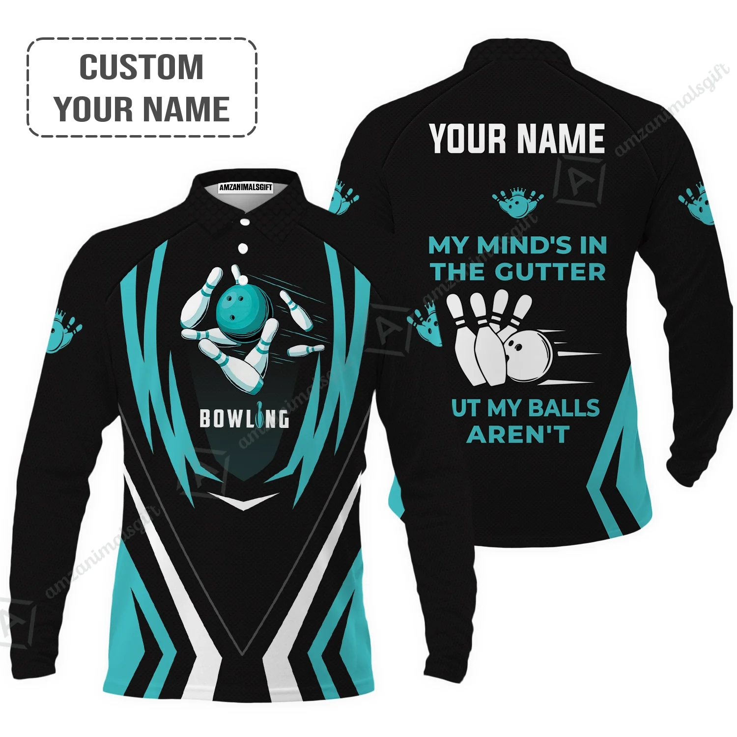 Personalized Bowling Women Polo Shirt, Light Blue Bowling My Mind's In The Gutter Customized Polo Shirt For Friend, Family, Bowling Lovers - Image 6