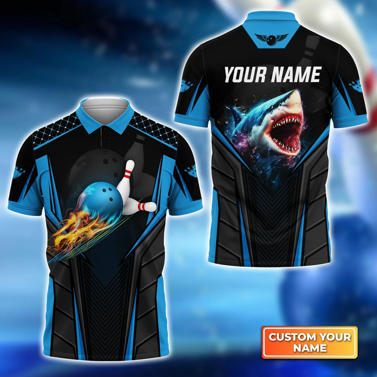 Personalized Bowling Women Polo Shirt, Shark Team Blue Bowling Ball Customized Shirt For Friend, Family, Bowling Players - Image 7