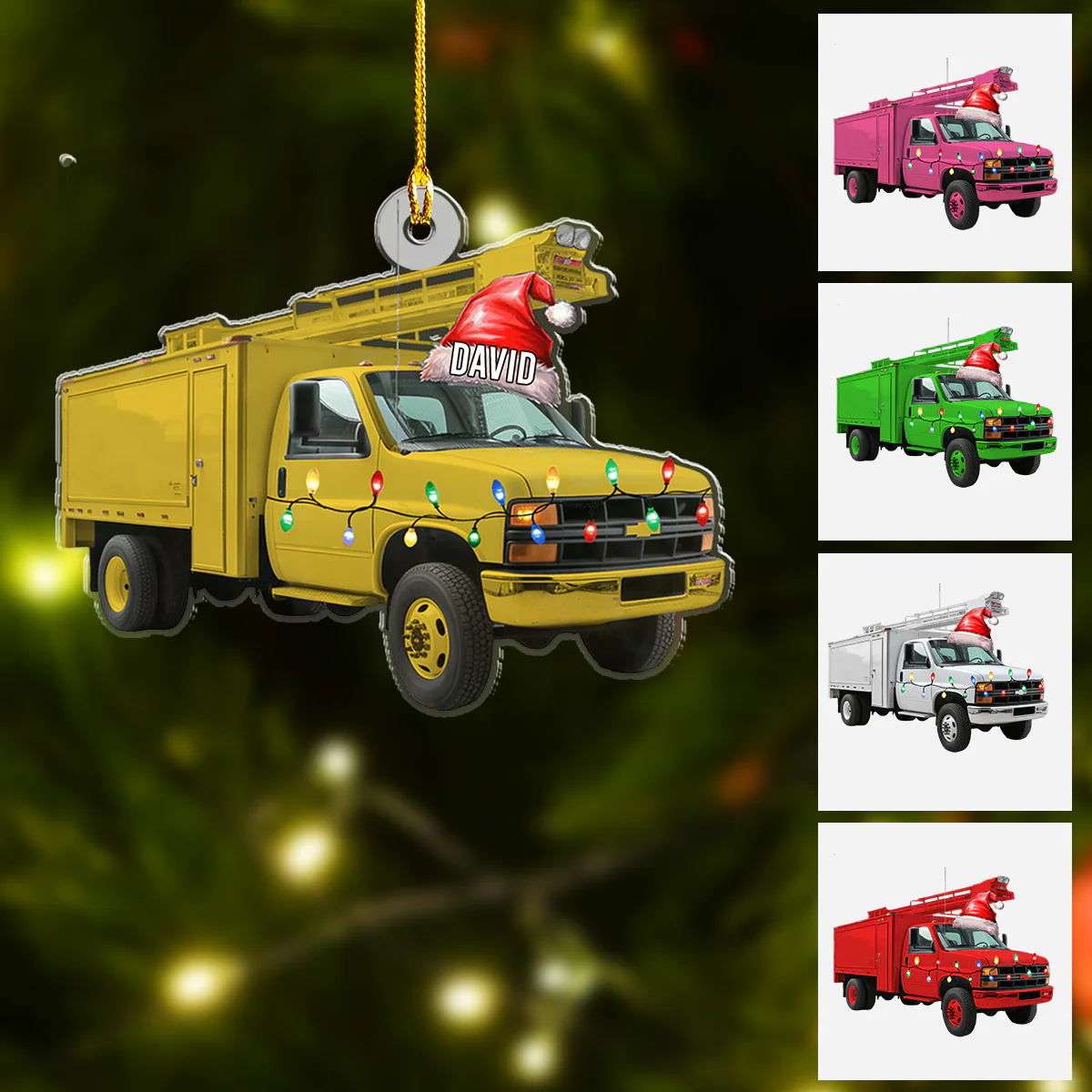 Personalized Bucket Truck Flat Acrylic Ornament, Meaningful Christmas Ornament Gift For Lineman, Son, Grandson - Image 2