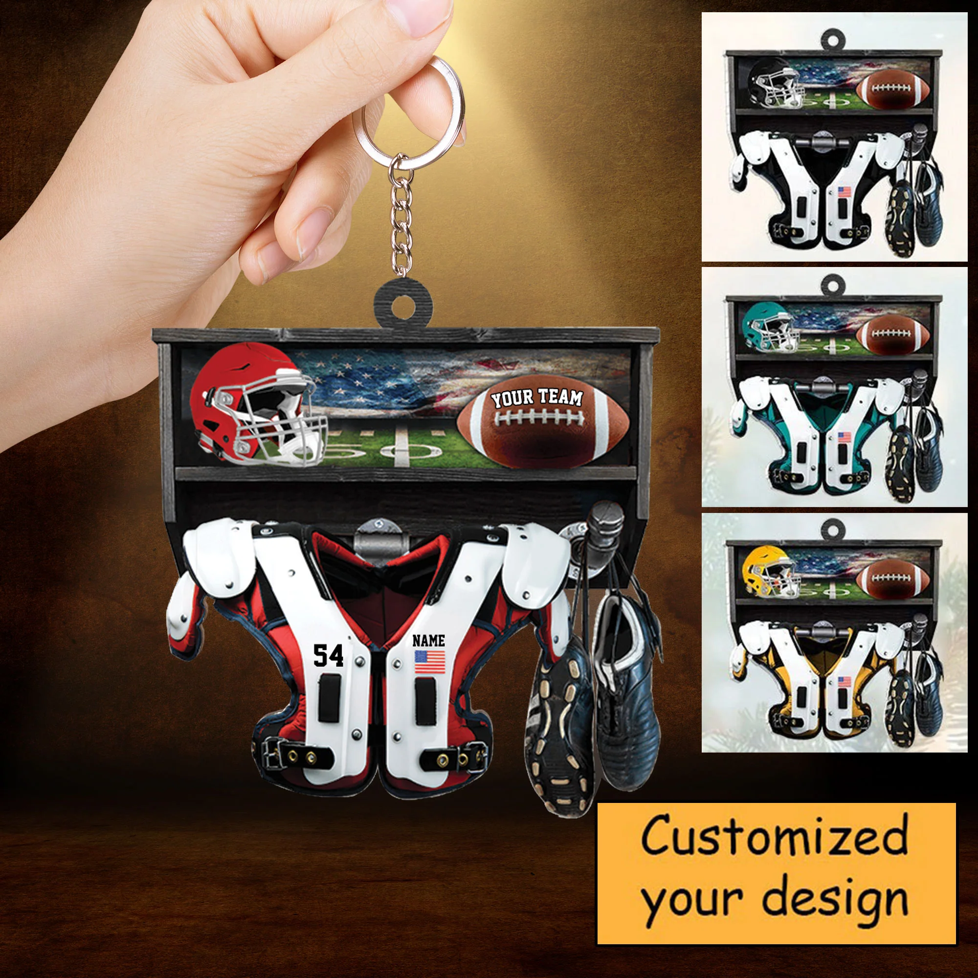 Personalized Car Ornament American Football Christmas Car Ornament For Football Lovers, Football Player - Image 3