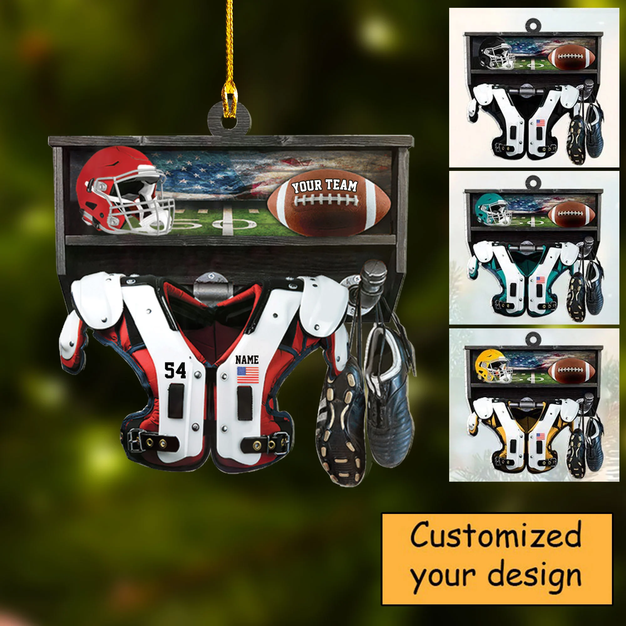 Personalized Car Ornament American Football Christmas Car Ornament For Football Lovers, Football Player - Image 4