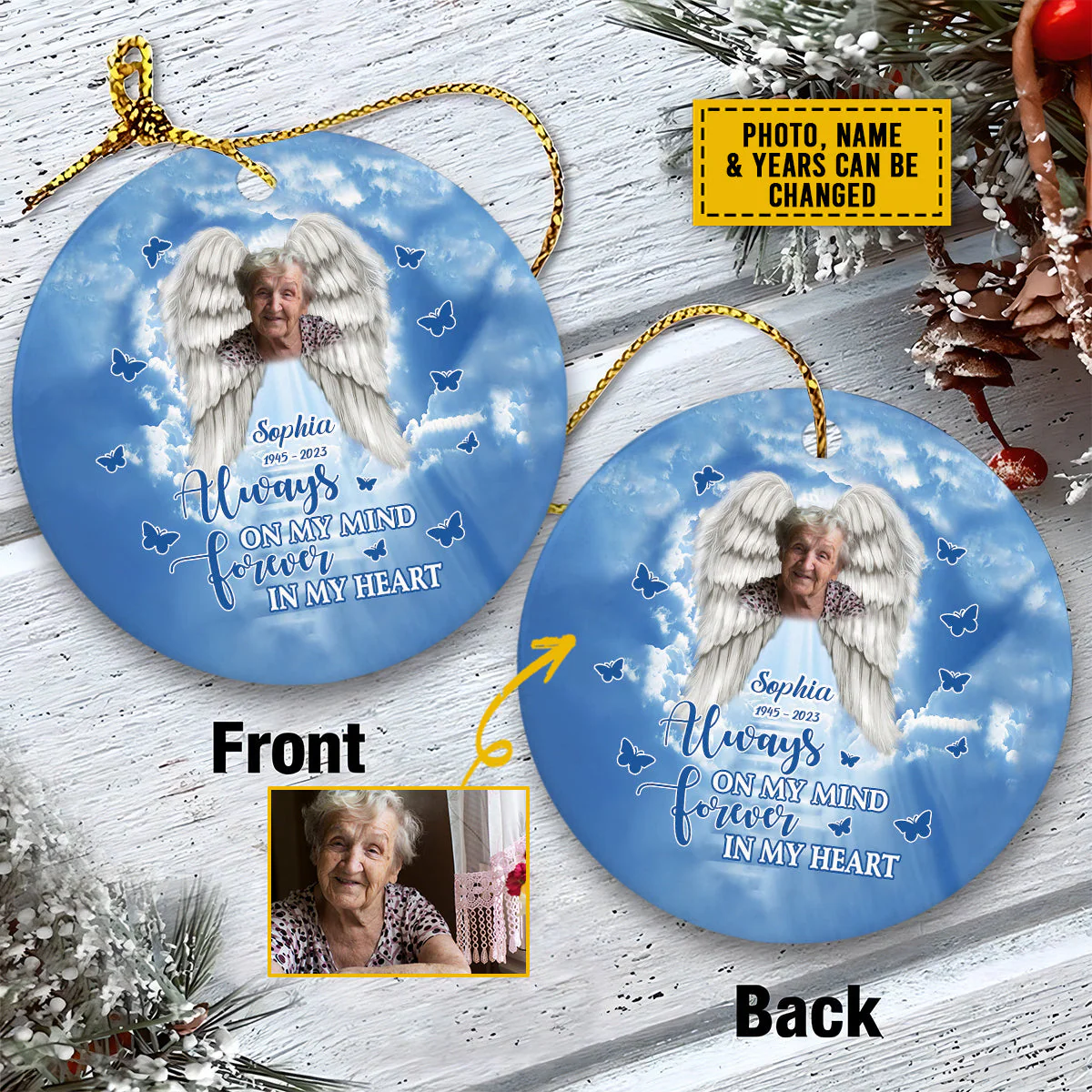 Personalized Ceramic Christmas Ornament - Custom Always On My Mind Forever In My Heart Ceramic Ornament, Memorial Gift For Family Member - Image 2