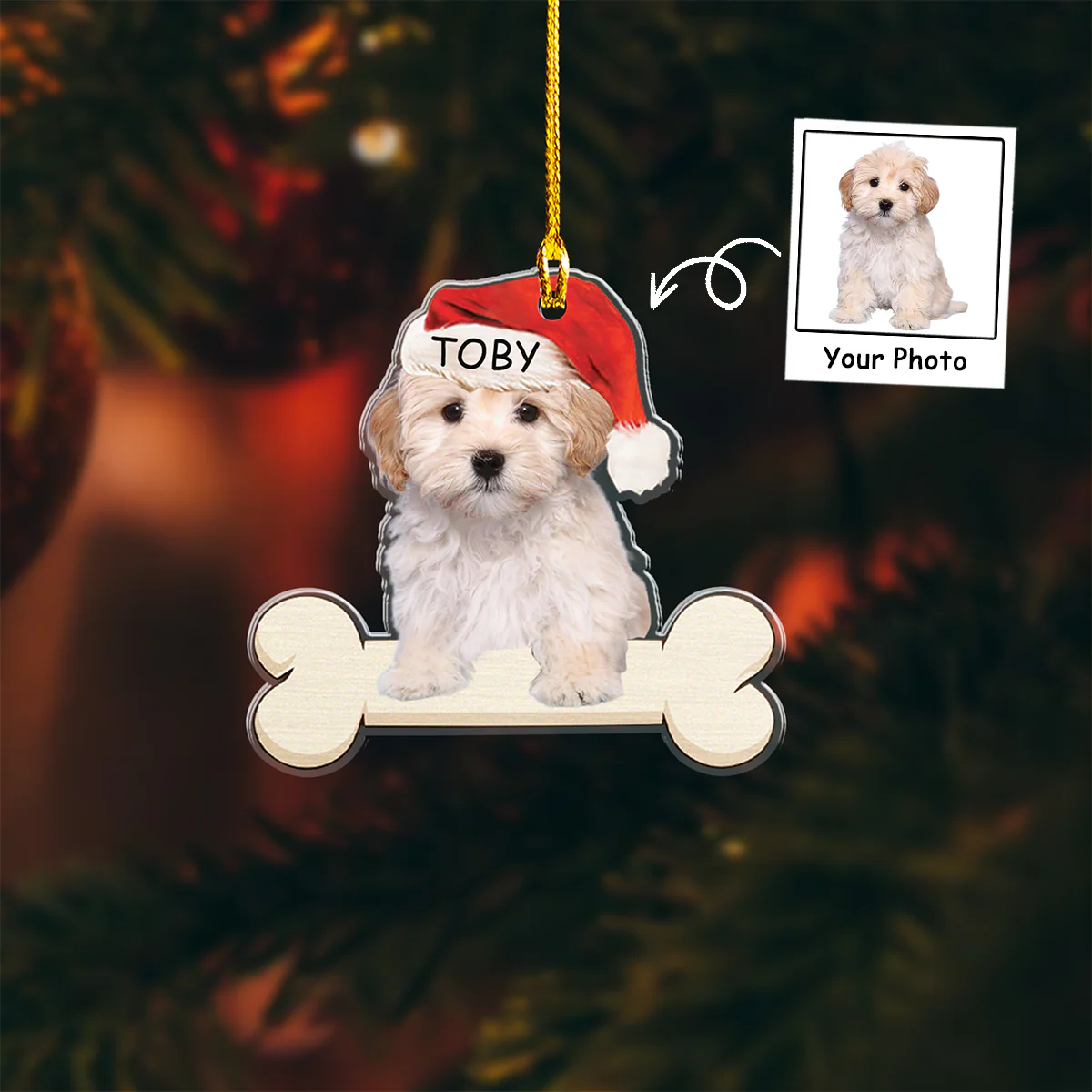 Personalized Christmas Dog Photo With Bone Style Acrylic Ornament, Meaningful Ornament Gift For Dog Mom, Family - Image 2