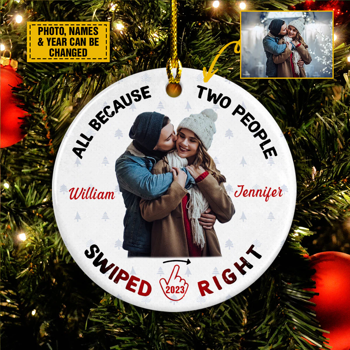 Personalized Couple Christmas Ornament - All Because Two People Swiped Right Ceramic Ornament, Perfect Gift For Couple, Holiday Decor - Image 4