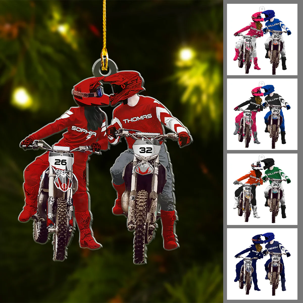 Personalized Couples Motocross Partners Flat Acrylic Ornament, Meaningful Ornament Gifts For Motocross Partners. Couples - Image 2