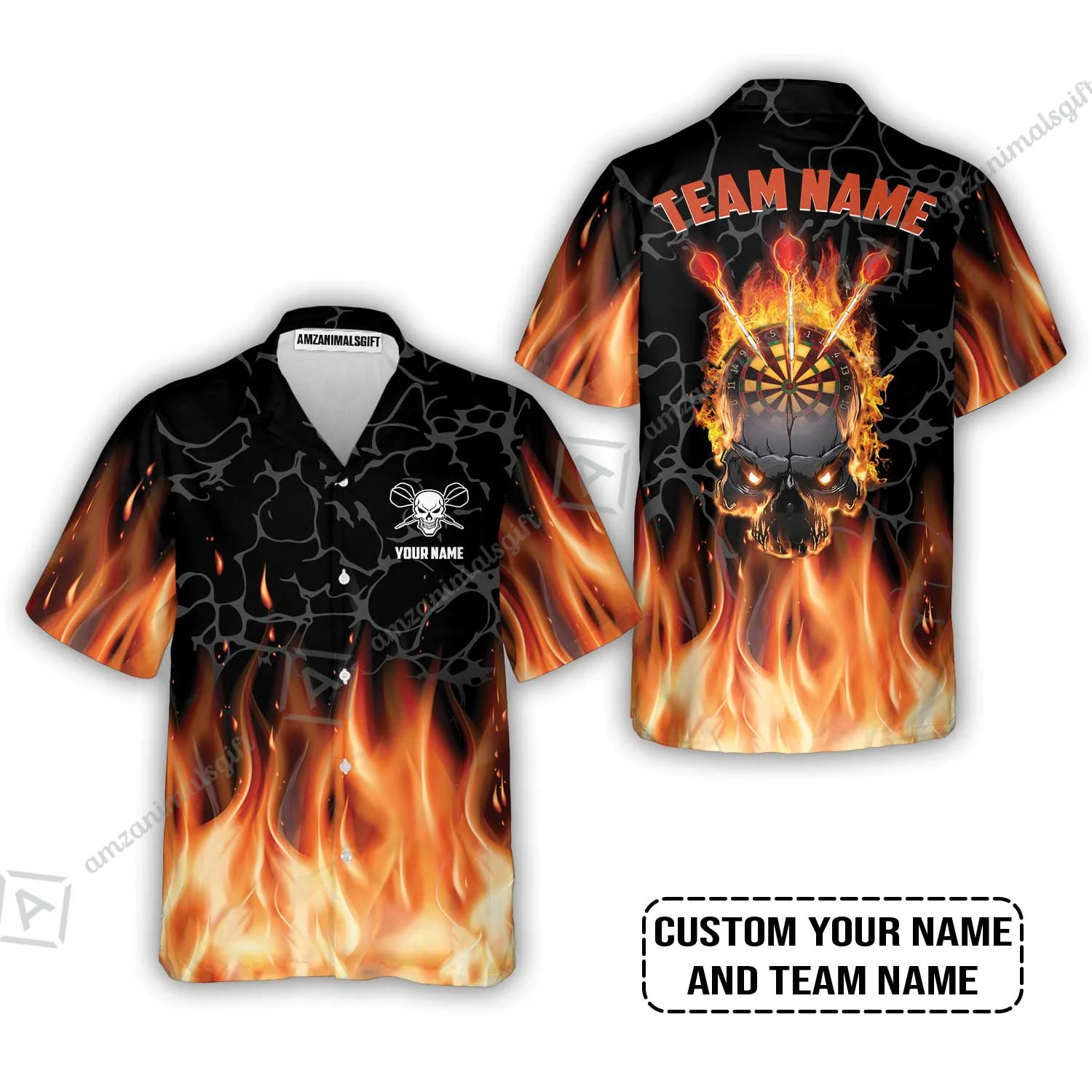 Personalized Darts Hoodie - Custom Name & Team Name Orange Flame Skull Darts Hoodie - Image 7