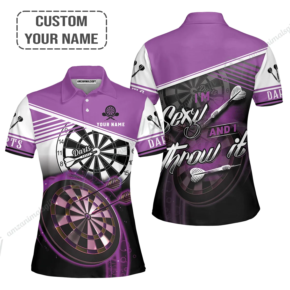 Personalized Darts Jersey, Darts Purple Color Customized Quarter-Zip Polo Shirt I'm Sexy And I Throw It, Outfits For Darts Players, Darts Team - Image 3