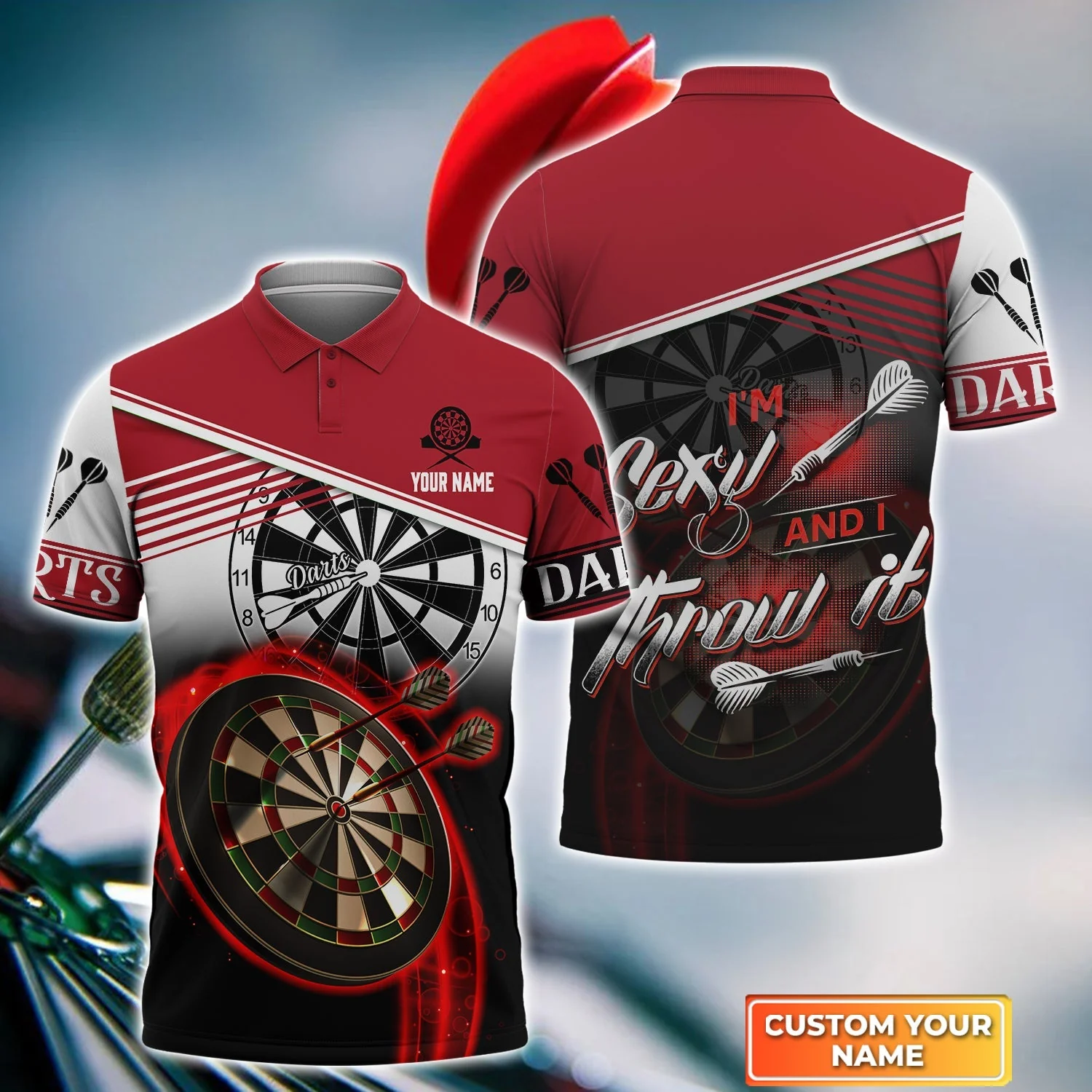 Personalized Darts Jersey, Darts Red Color Custom Quarter-Zip Polo Shirt I'm Sexy And I Throw It, Outfits For Darts Players, Darts Team - Image 7