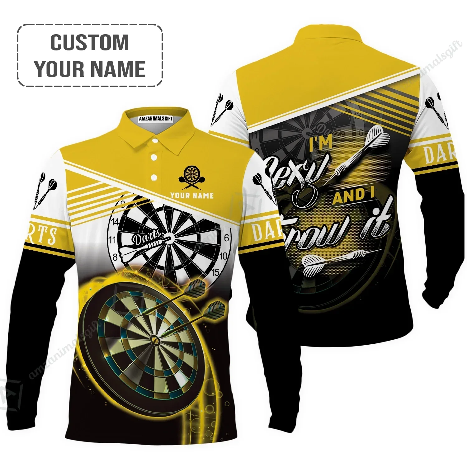 Personalized Darts Jersey, Darts Yellow Color Custom Quarter-Zip Polo Shirt I'm Sexy And I Throw It, Outfits For Darts Players, Darts Team - Image 3