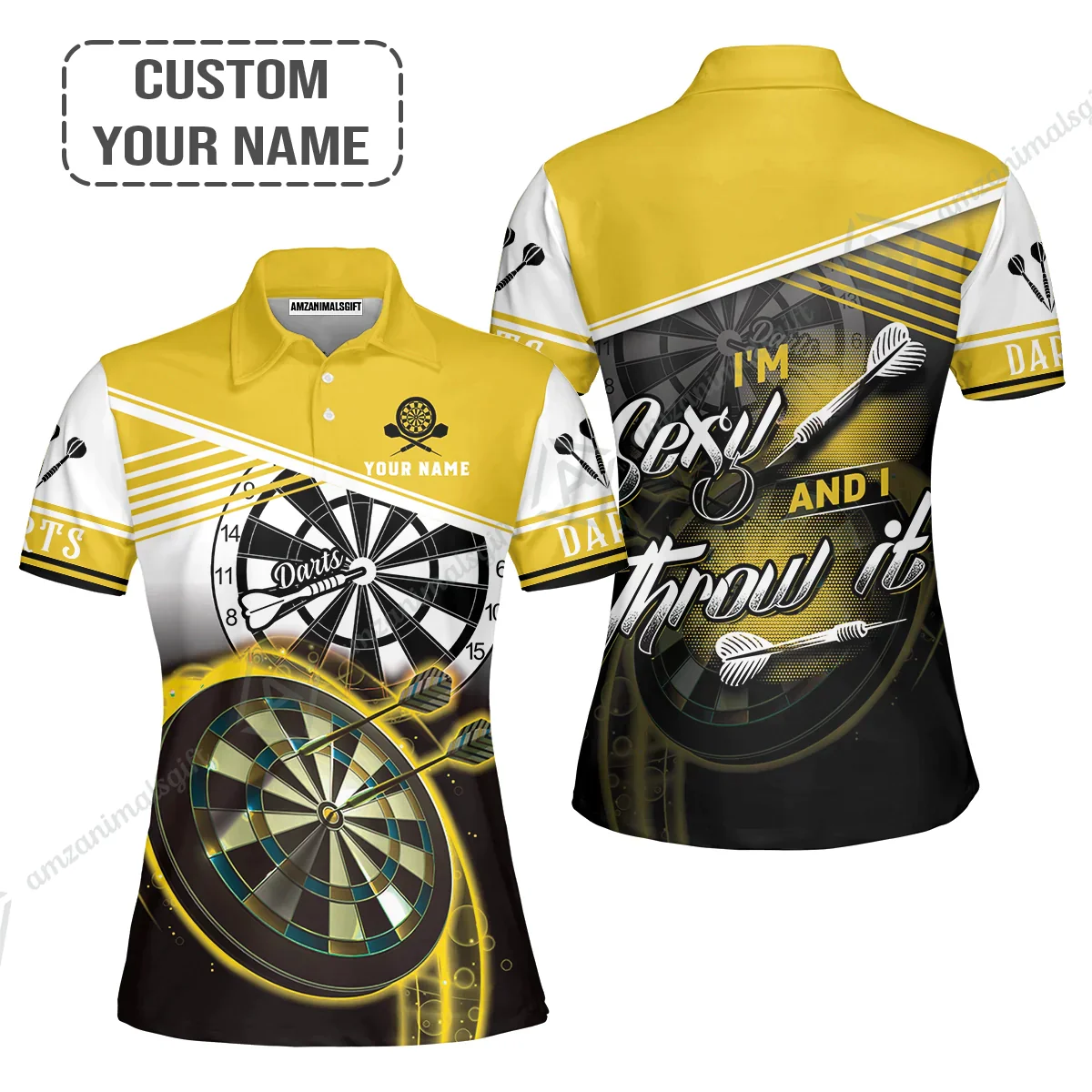 Personalized Darts Jersey, Darts Yellow Color Custom Quarter-Zip Polo Shirt I'm Sexy And I Throw It, Outfits For Darts Players, Darts Team - Image 4