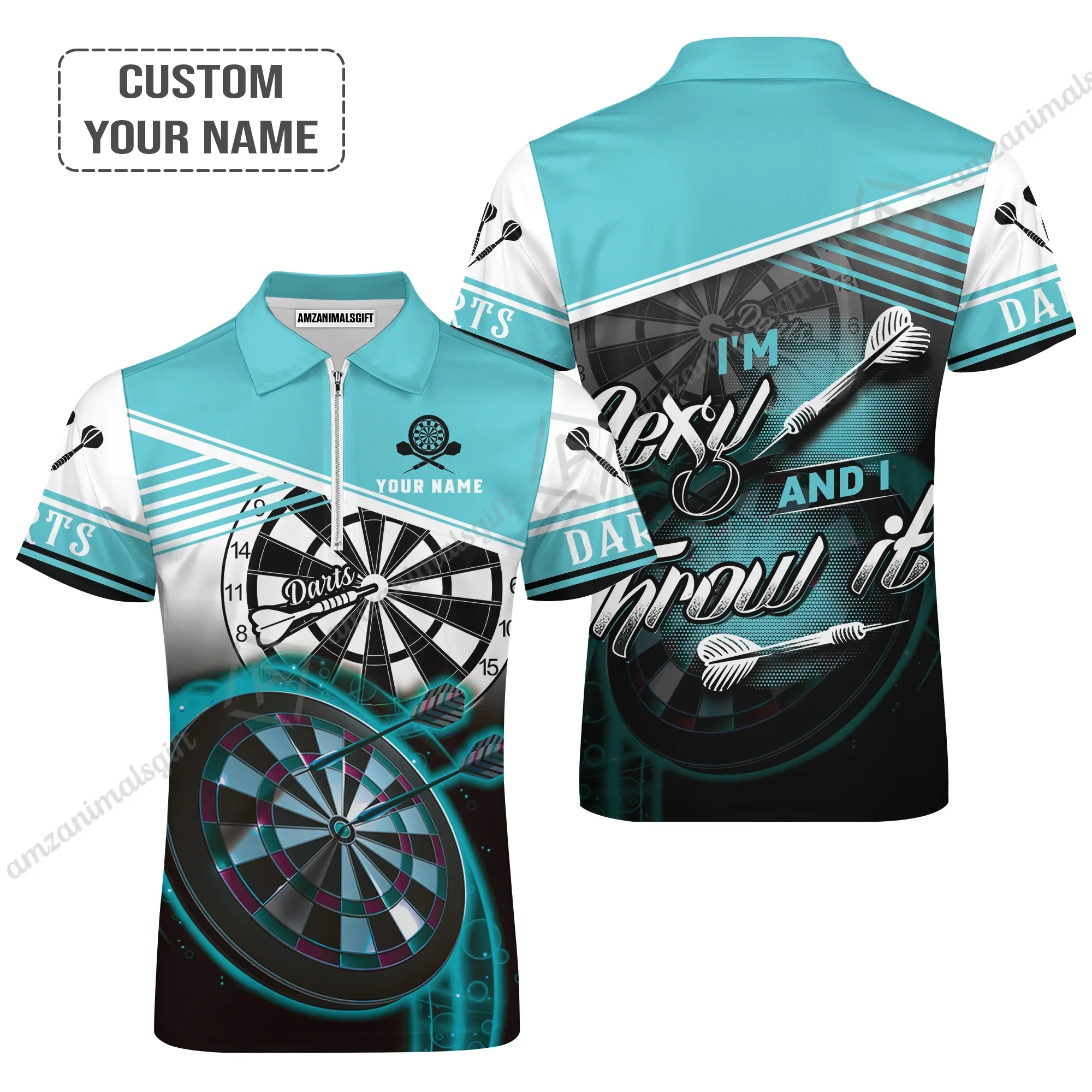 Personalized Darts Long Polo Shirt, Darts Cyan Color Customized Polo Shirt I'm Sexy And I Throw It, Outfits For Darts Players, Darts Team - Image 8
