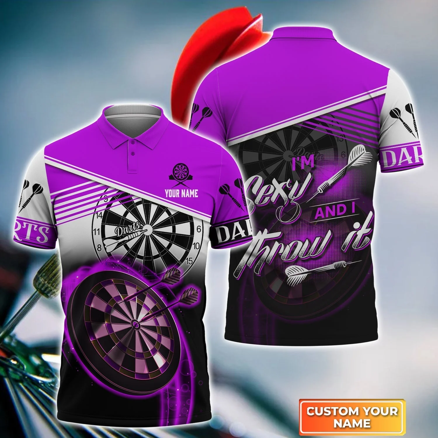 Personalized Darts Long Polo Shirt, Darts Purple Color Customized Polo Shirt I'm Sexy And I Throw It, Outfits For Darts Players, Darts Team - Image 5