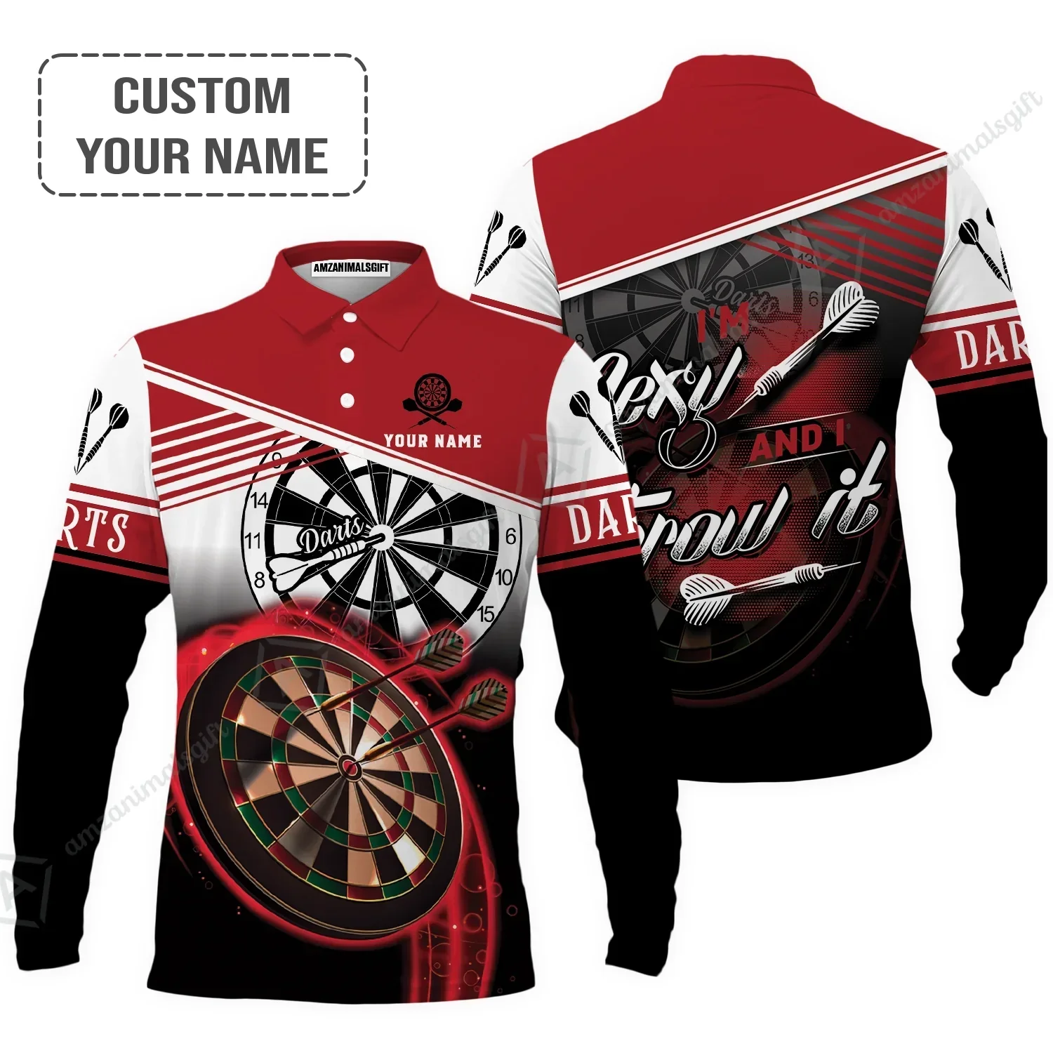 Personalized Darts Long Polo Shirt, Darts Red Color Custom Polo Shirt I'm Sexy And I Throw It, Outfits For Darts Players, Darts Team - Image 2
