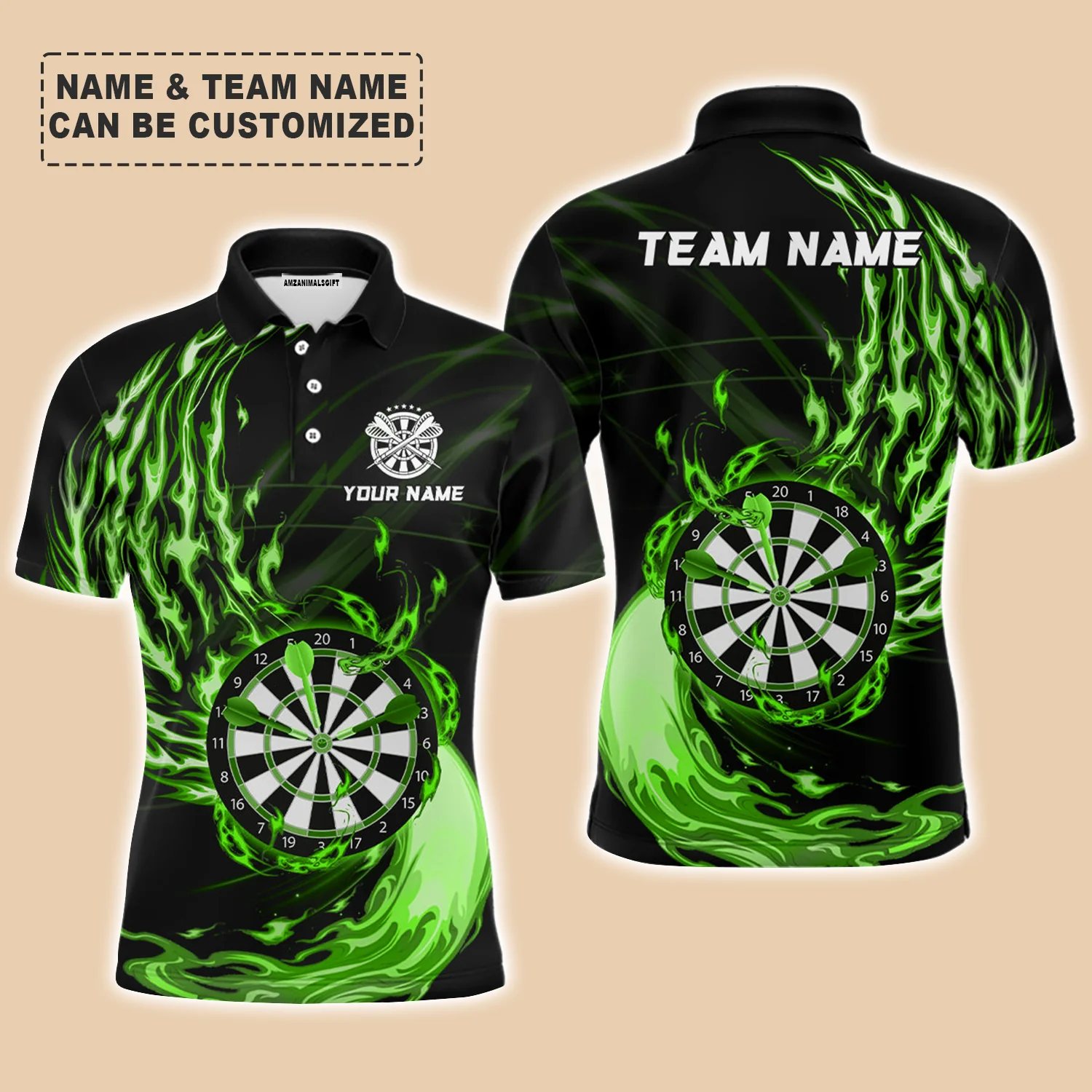 Personalized Darts Men Polo Shirt - Custom Name & Team Name Dart Blue Fire Dartboard Polo Shirt For Men, Darts Team, Darts Lover - Image 2