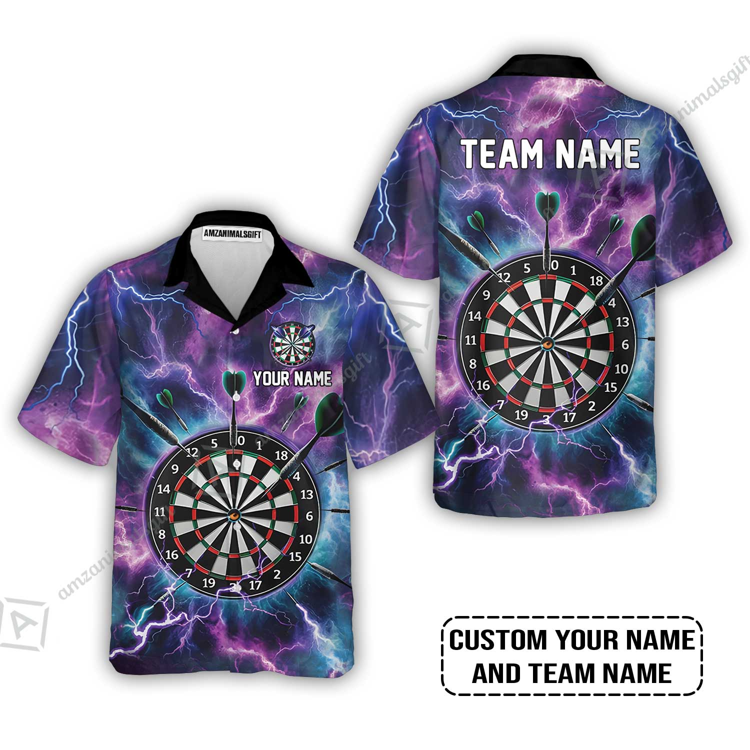 Personalized Darts Men Polo Shirt - Custom Name & Team Name Purple Thunder Lightning Polo Shirt - Image 7