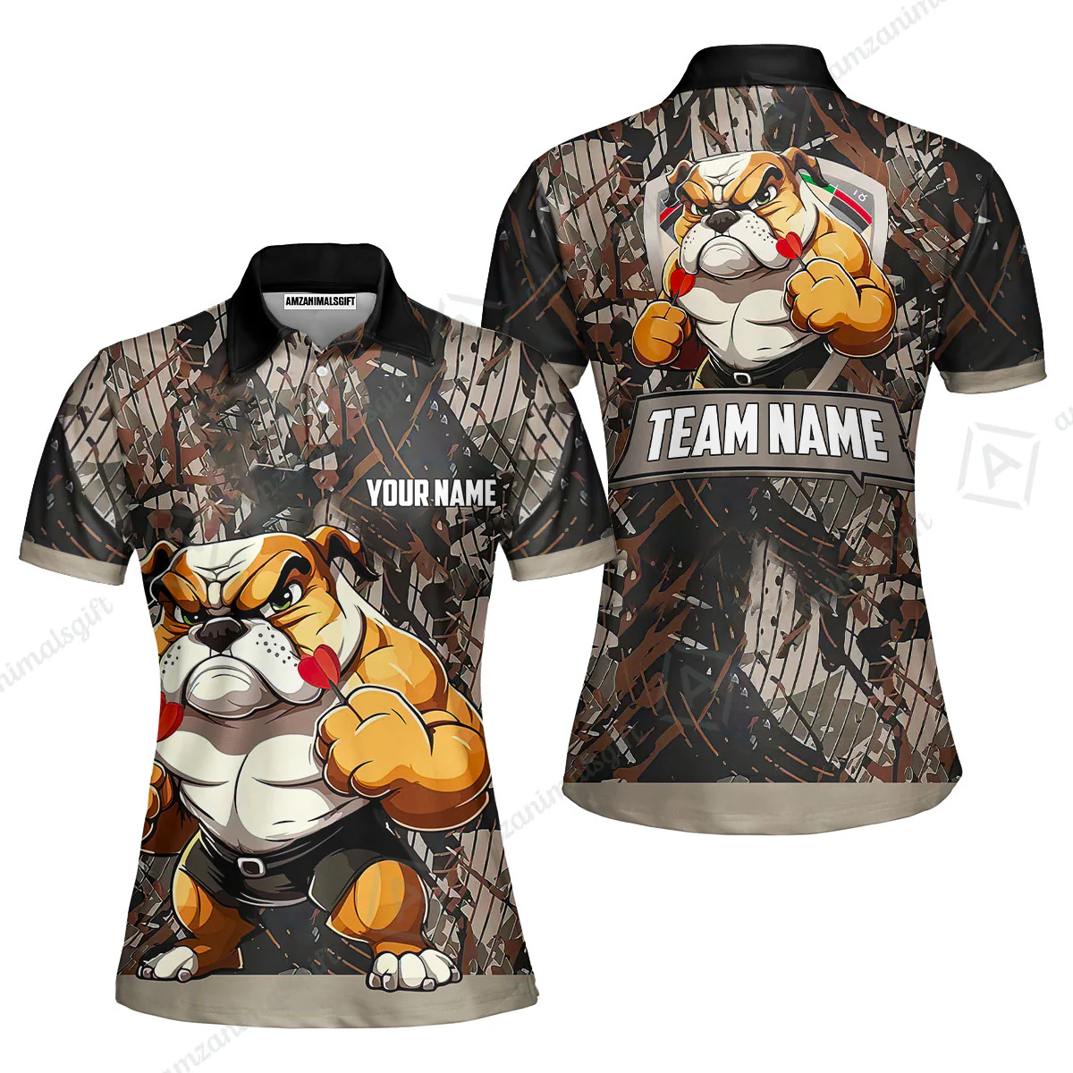 Personalized Darts Polo Shirt - Custom Name Darts & Bulldog Polo Shirt - Polo Shirt For Bulldog Lover, Darts Lover - Image 5