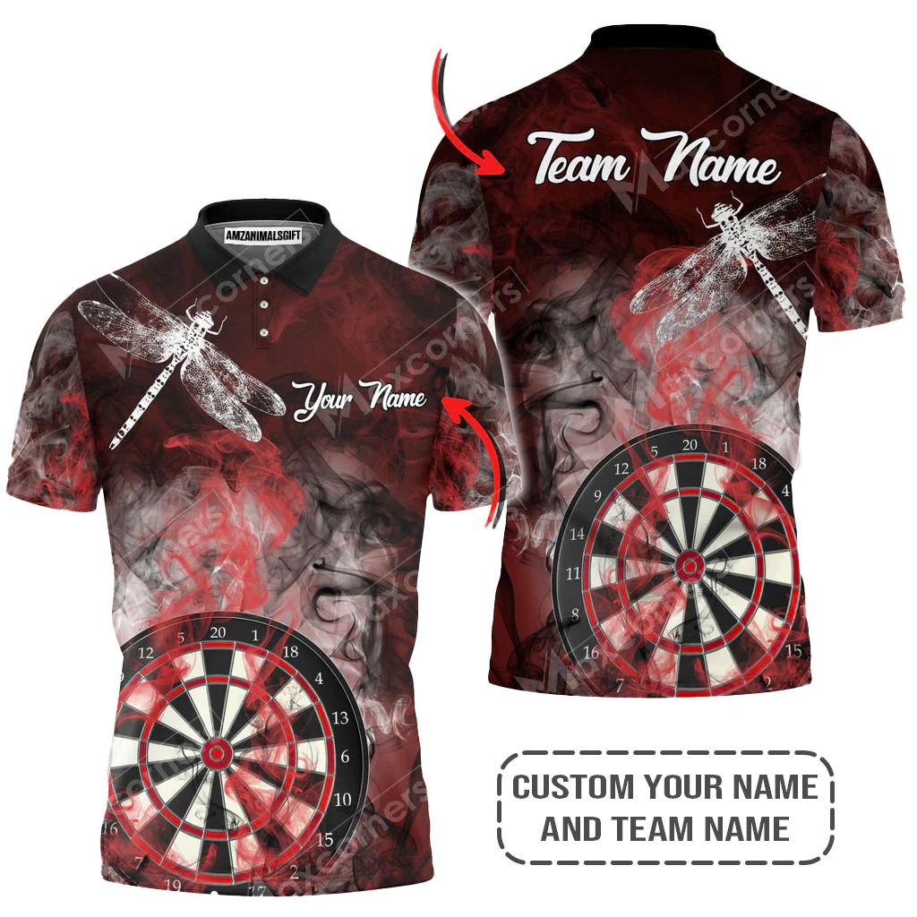 Personalized Darts Polo Shirt, Darts And Dragonfly Blue Smoke Customized Polo Shirt, Outfits For Darts Players, Darts Team - Image 4