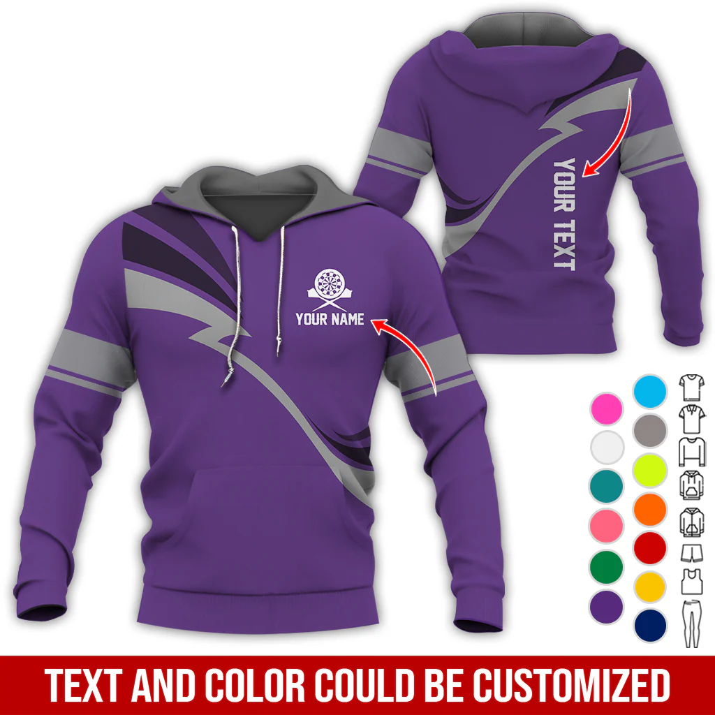 Personalized Darts Premium Hoodie, Customized Name & Text Lightning Pattern Darts Hoodie, Perfect Gift For Darts Lovers, Friend, Family - Image 10