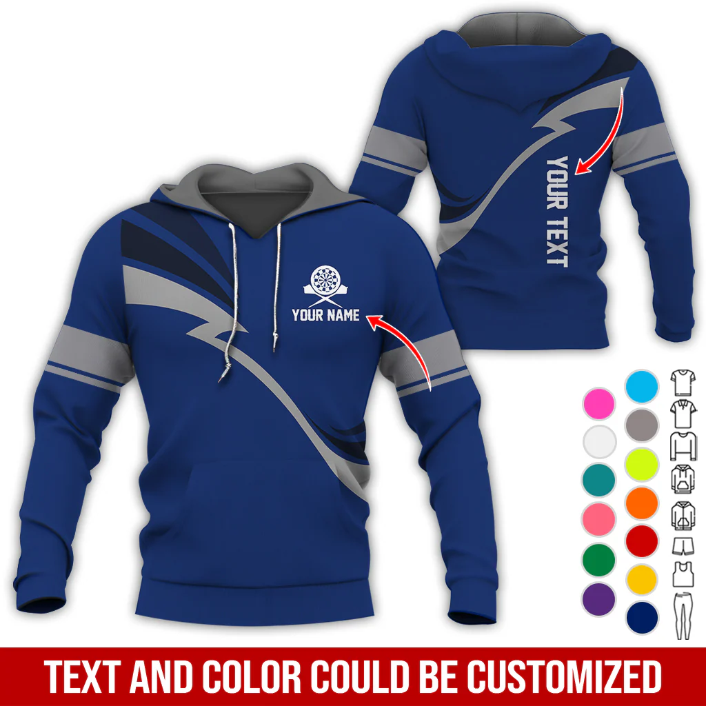 Personalized Darts Premium Hoodie, Customized Name & Text Lightning Pattern Darts Hoodie, Perfect Gift For Darts Lovers, Friend, Family - Image 6