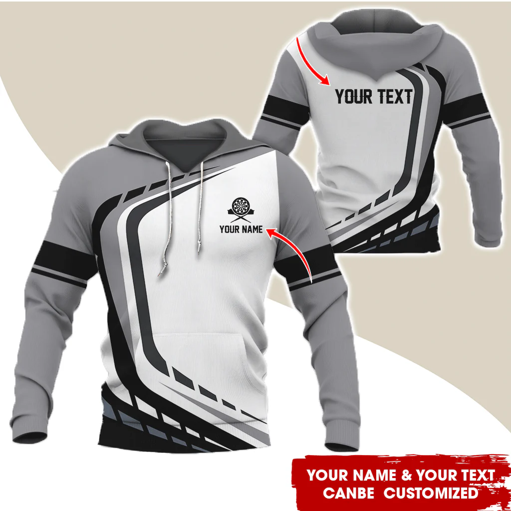 Personalized Darts Premium Hoodie, Customized Name & Text White Darts Hoodie, Perfect Gift For Darts Lovers, Friend, Family - Image 2