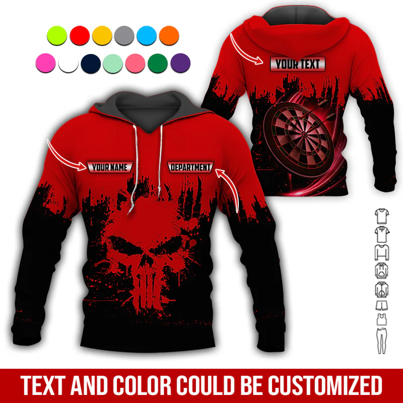 Personalized Darts Skull Premium Hoodie ,Customized Name Text & Department Darts Hoodie, Perfect Gift For Darts Lovers, Darts Player - Image 12