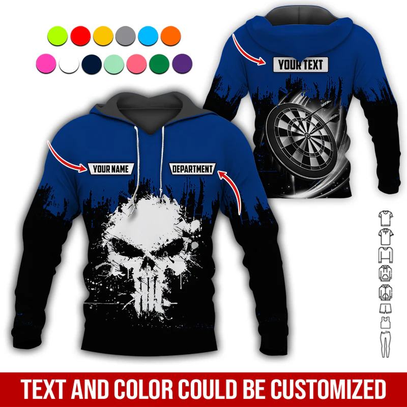 Personalized Darts Skull Premium Hoodie ,Customized Name Text & Department Darts Hoodie, Perfect Gift For Darts Lovers, Darts Player - Image 7