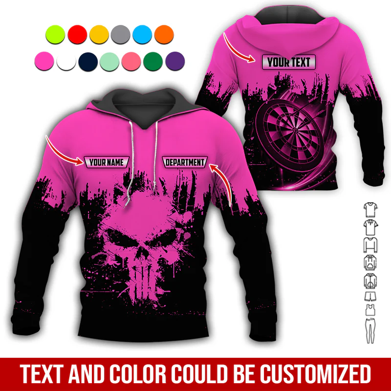 Personalized Darts Skull Premium Hoodie ,Customized Name Text & Department Darts Hoodie, Perfect Gift For Darts Lovers, Darts Player - Image 8