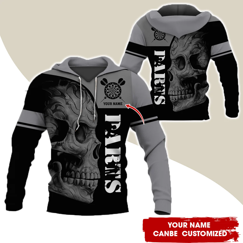 Personalized Darts Skull Premium Hoodie, Darts Pattern Hoodie For Men & Women, Perfect Gift For Darts Lovers, Friend, Family - Image 2