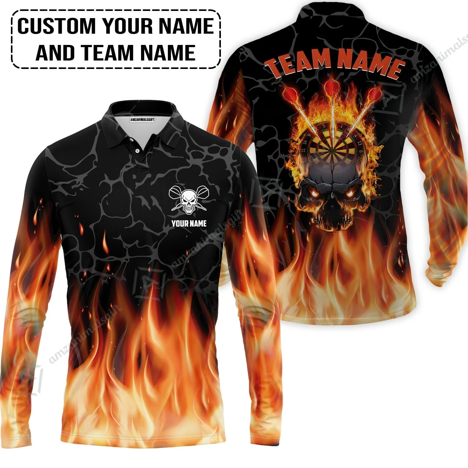 Personalized Darts Sweatshirt - Custom Name & Team Name Orange Flame Skull Darts Sweatshirt - Image 5
