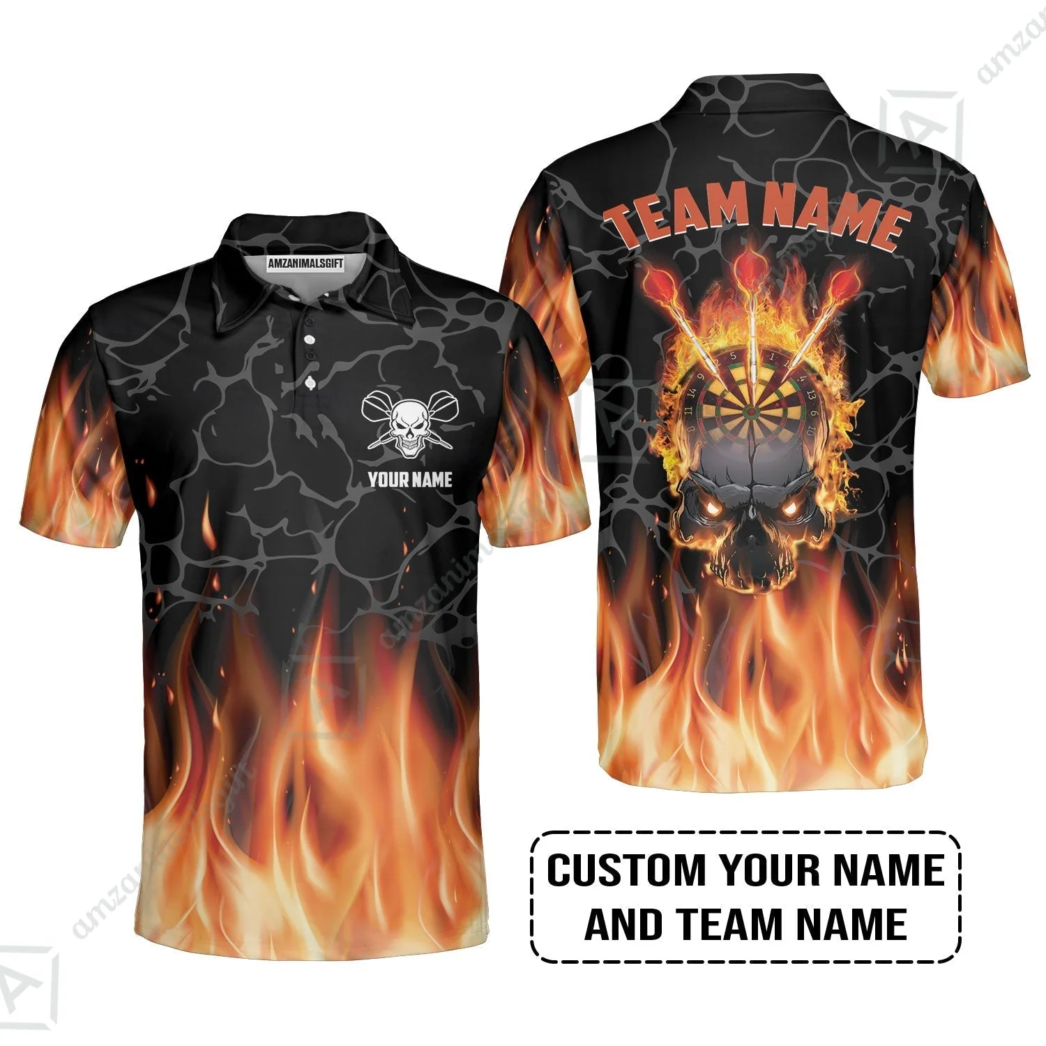 Personalized Darts Sweatshirt - Custom Name & Team Name Orange Flame Skull Darts Sweatshirt - Image 6