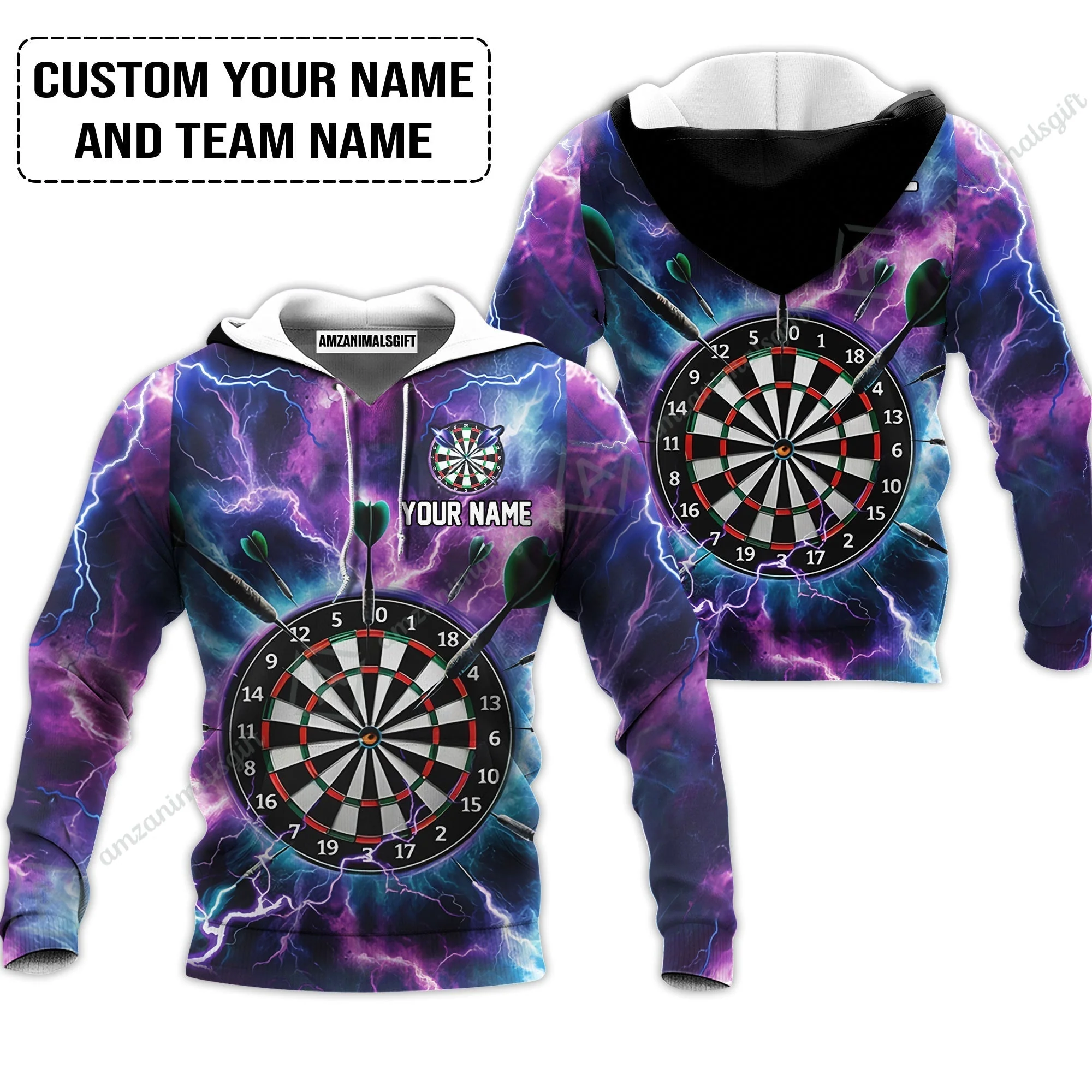 Personalized Darts Sweatshirt - Custom Name & Team Name Purple Thunder Lightning Sweatshirt - Image 3