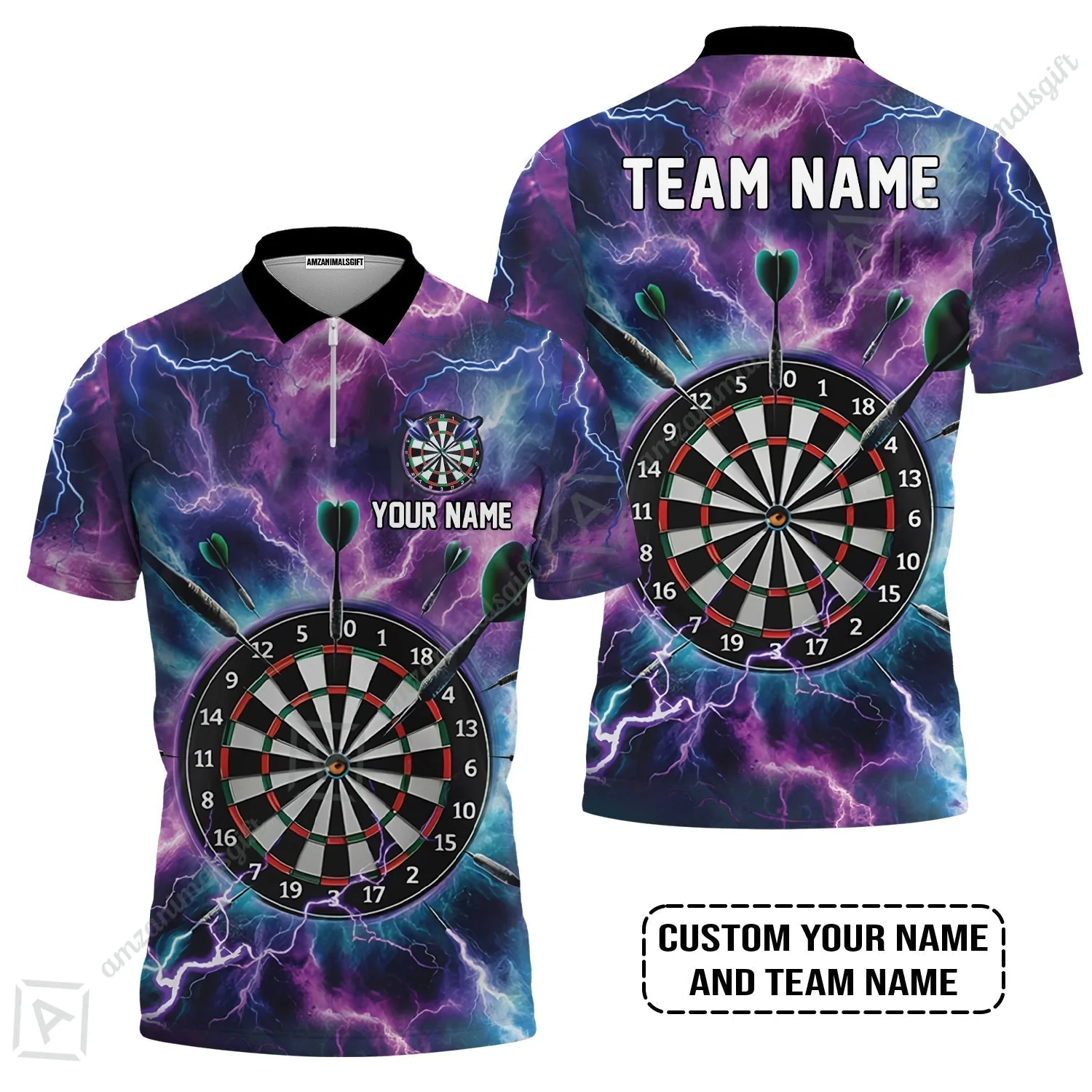 Personalized Darts Sweatshirt - Custom Name & Team Name Purple Thunder Lightning Sweatshirt - Image 4
