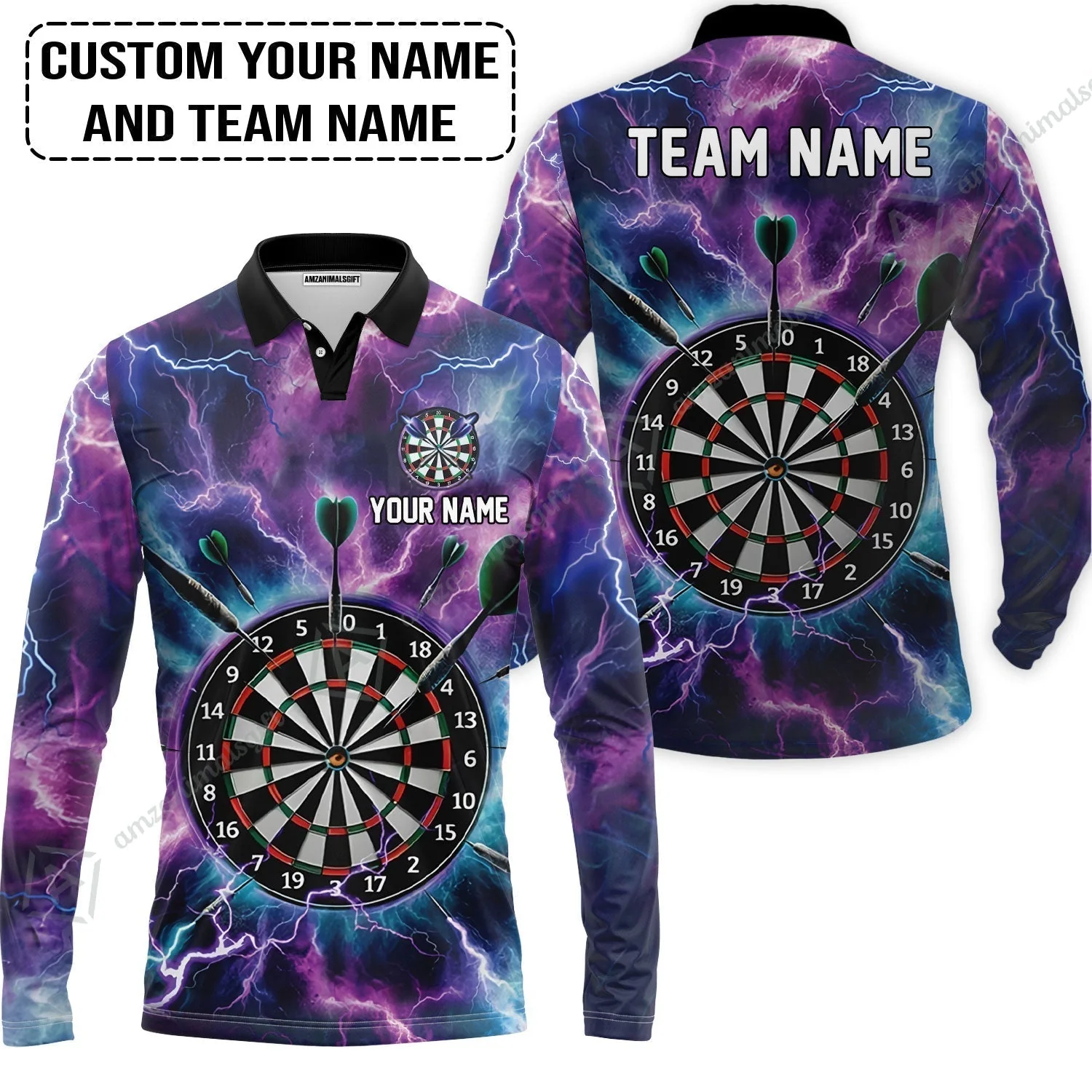 Personalized Darts T-Shirt - Custom Name & Team Name Purple Thunder Lightning T-Shirt - Image 7