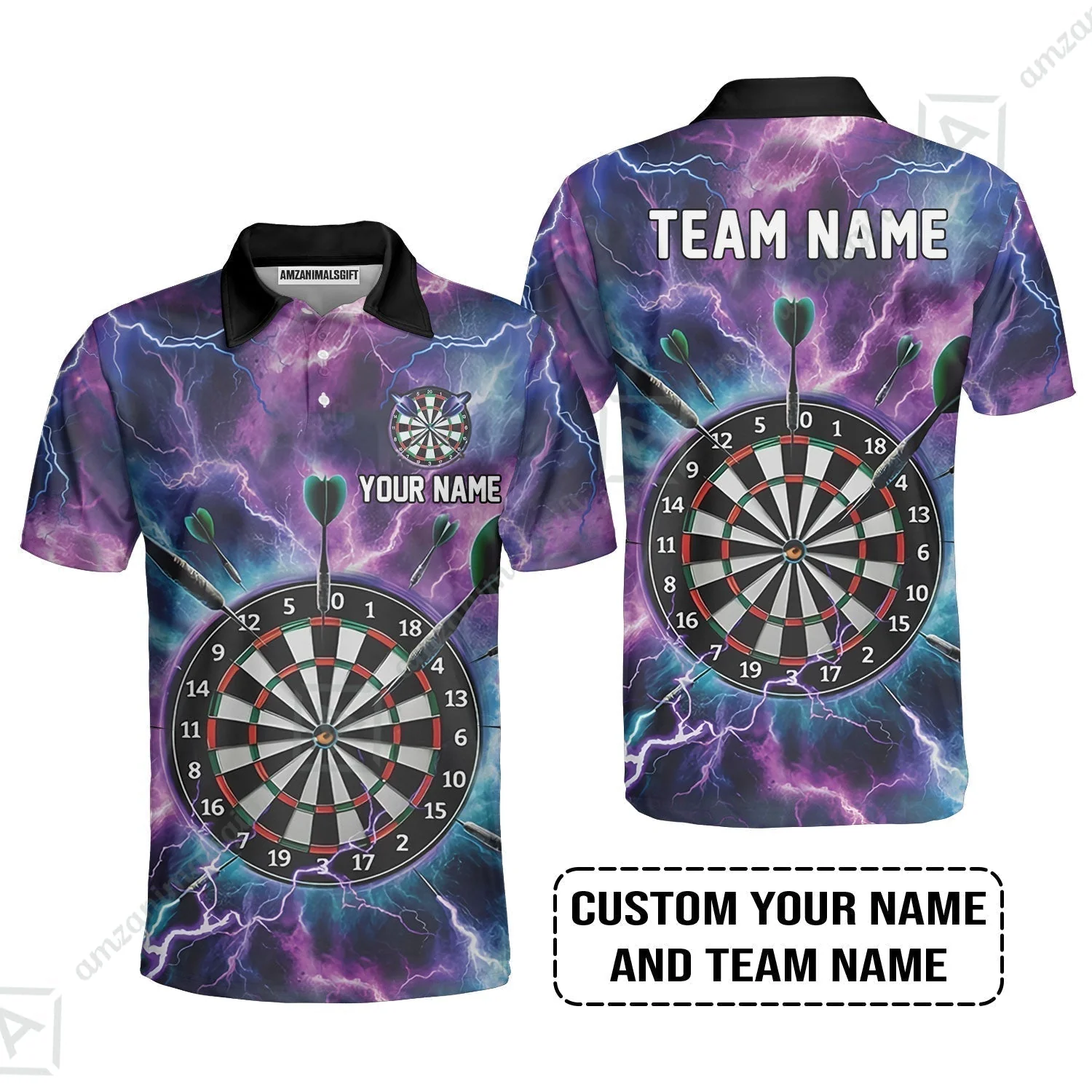 Personalized Darts T-Shirt - Custom Name & Team Name Purple Thunder Lightning T-Shirt - Image 8