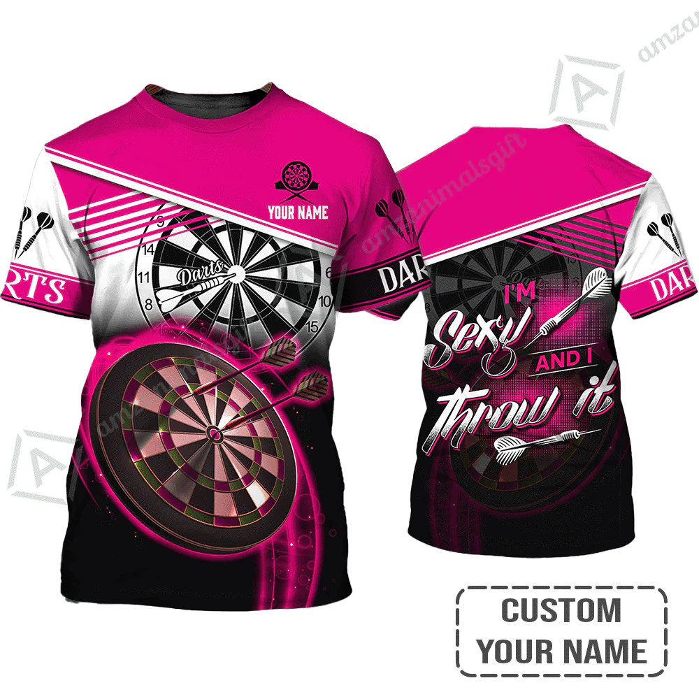 Personalized Darts T-Shirt, Darts Pink Color Custom Name Shirt I'm Sexy And I Throw It, Outfits For Darts Players, Darts Team - Image 2