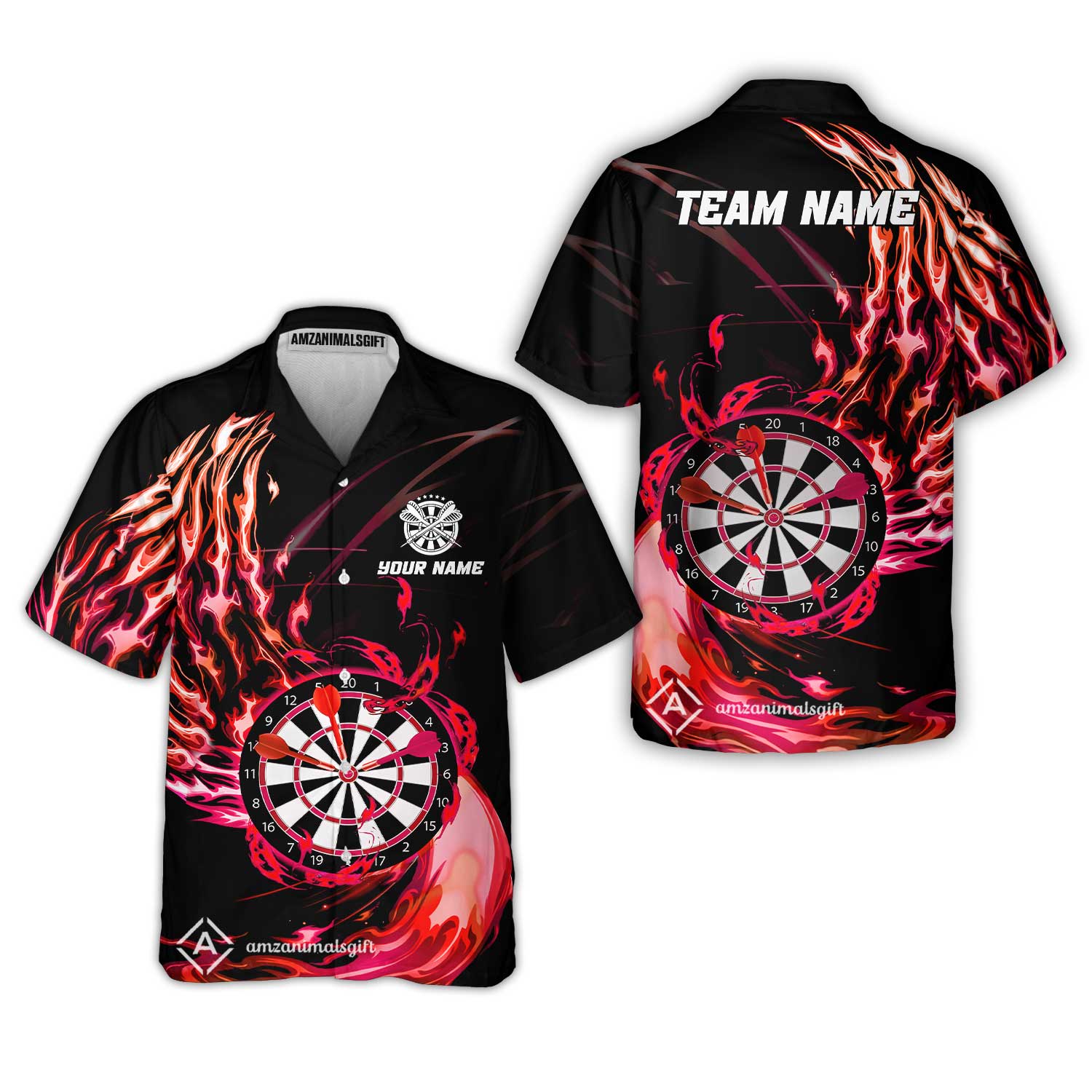 Personalized Darts Hawaiian Shirt - Custom Name & Team Name Darts Purple Fire Polo Shirt For Women, Darts Team, Darts Lover - Image 4
