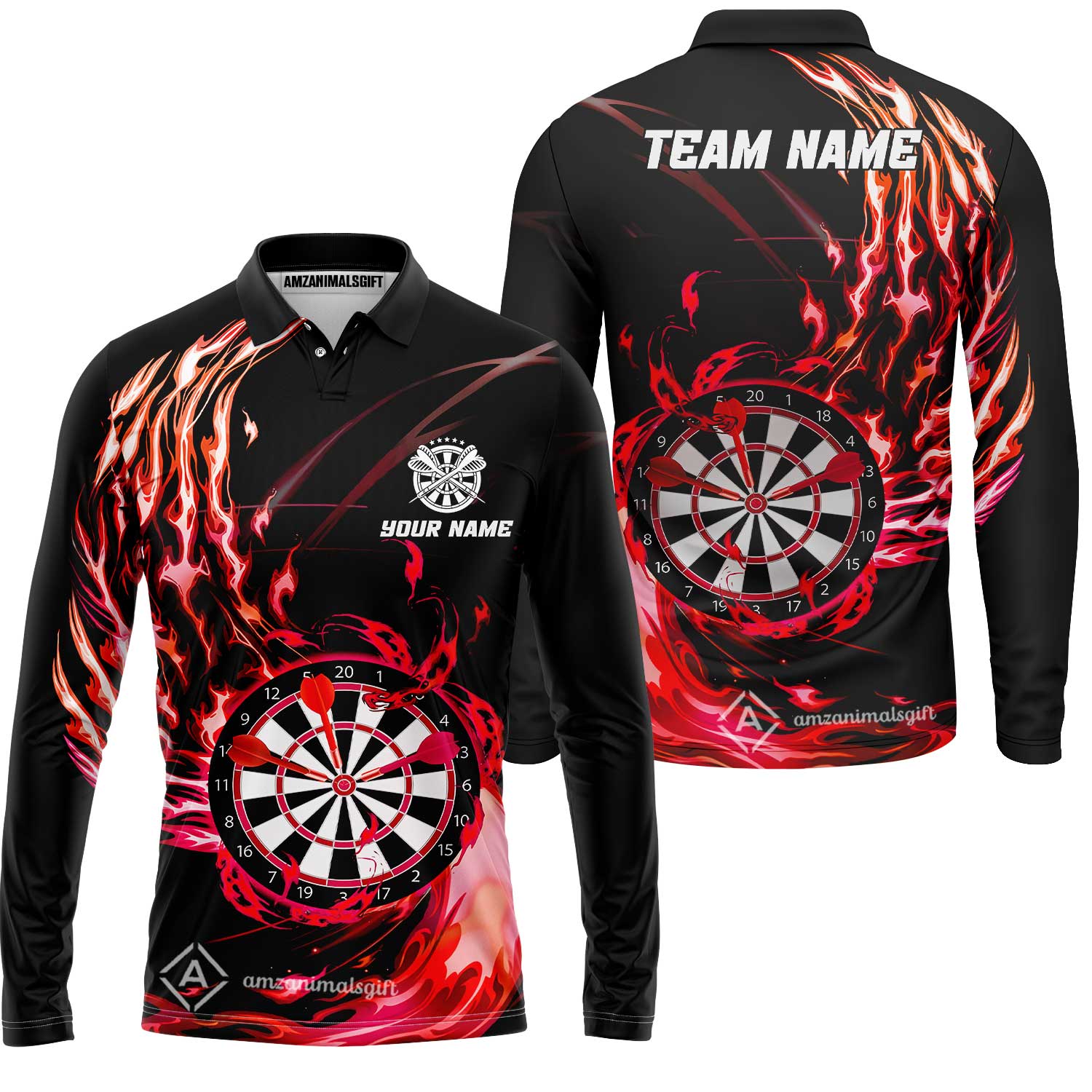 Personalized Darts Hawaiian Shirt - Custom Name & Team Name Darts Purple Fire Polo Shirt For Women, Darts Team, Darts Lover - Image 9