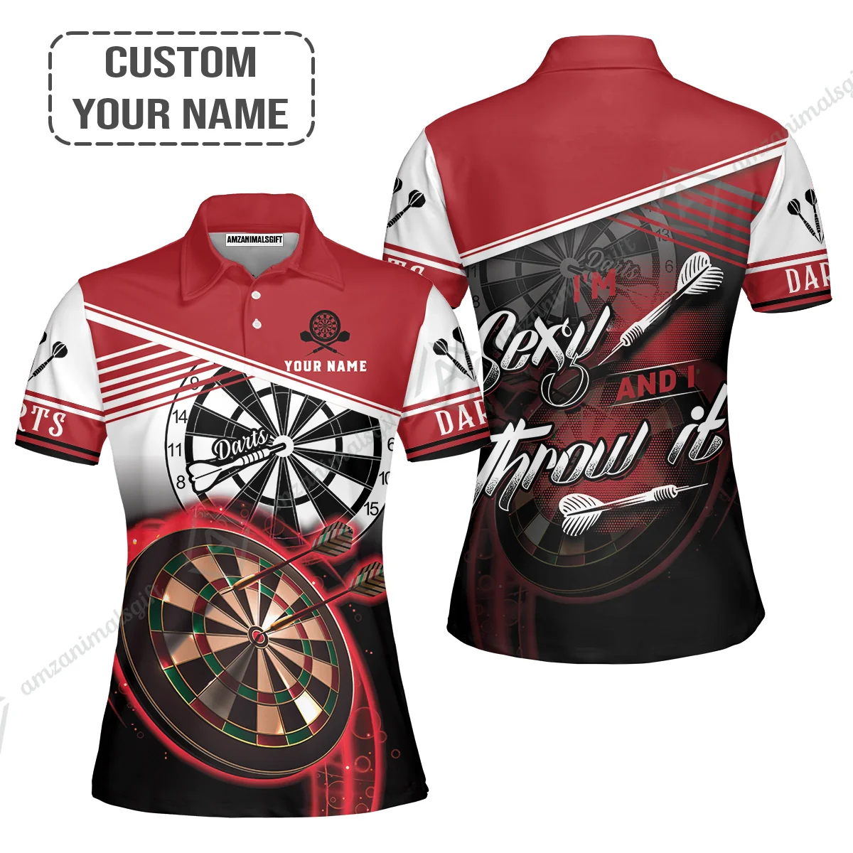 Personalized Darts Women Polo Shirt, Darts Red Color Custom Polo Shirt I'm Sexy And I Throw It, Outfits For Darts Players, Darts Team - Image 2