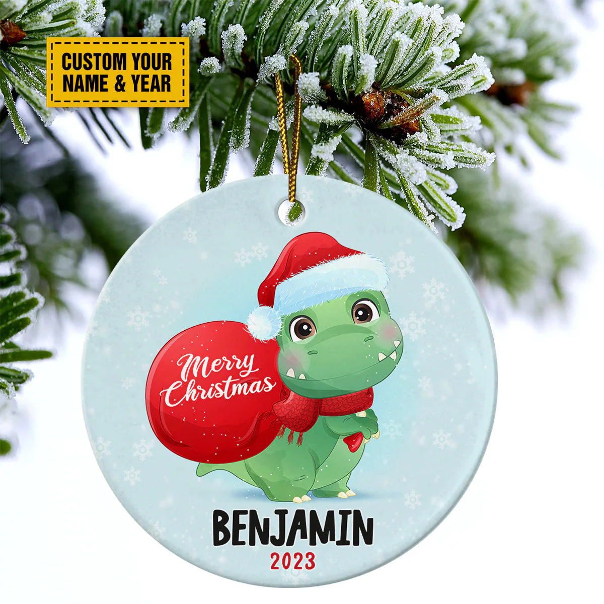 Personalized Dinosaurs Ceramic Christmas Ornament - Cute Dinosaurs Christmas Customized Ceramic Ornament, Perfect Gift For Christmas - Image 3