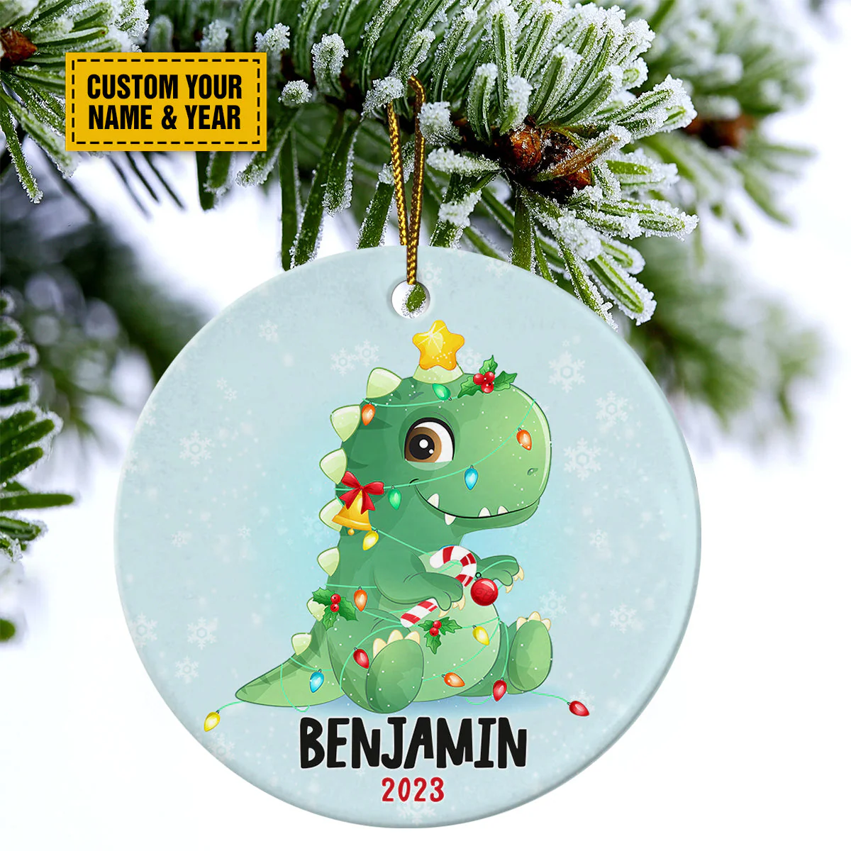 Personalized Dinosaurs Ceramic Christmas Ornament - Cute Dinosaurs Christmas Customized Ceramic Ornament, Perfect Gift For Christmas - Image 4