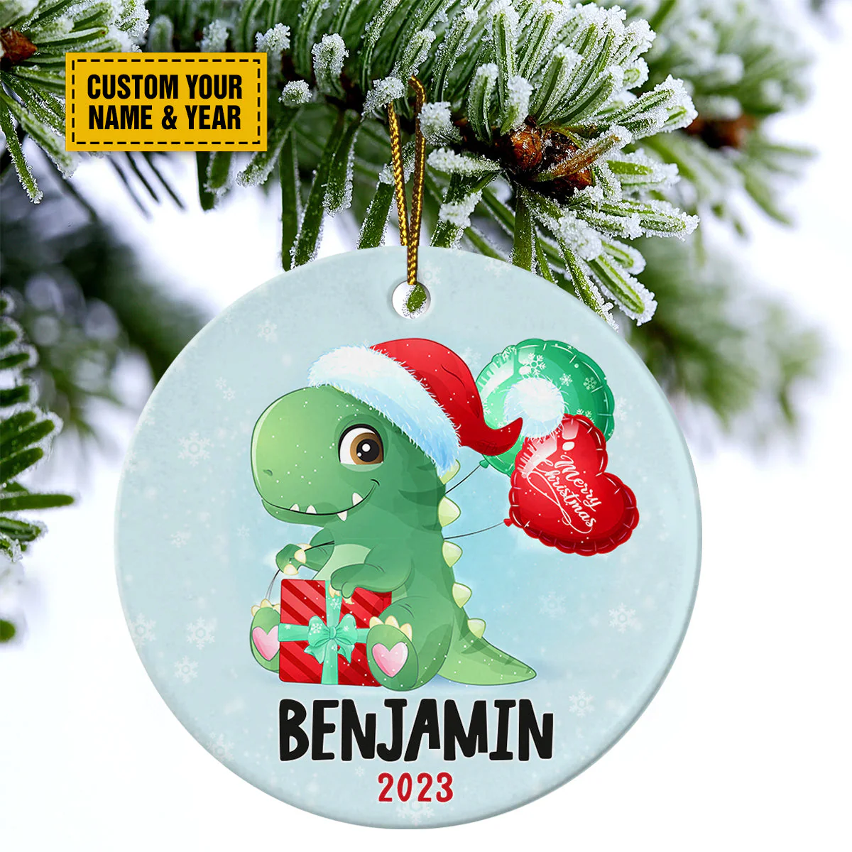 Personalized Dinosaurs Ceramic Christmas Ornament - Cute Dinosaurs Christmas Customized Ceramic Ornament, Perfect Gift For Christmas - Image 7