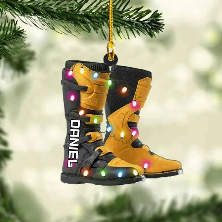 Personalized Dirt Bike Boots With Christmas Light Ornament, Custom Name Acrylic Ornament For Biker, Racer - Image 11