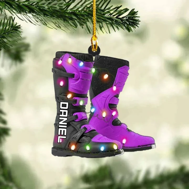 Personalized Dirt Bike Boots With Christmas Light Ornament, Custom Name Acrylic Ornament For Biker, Racer - Image 5
