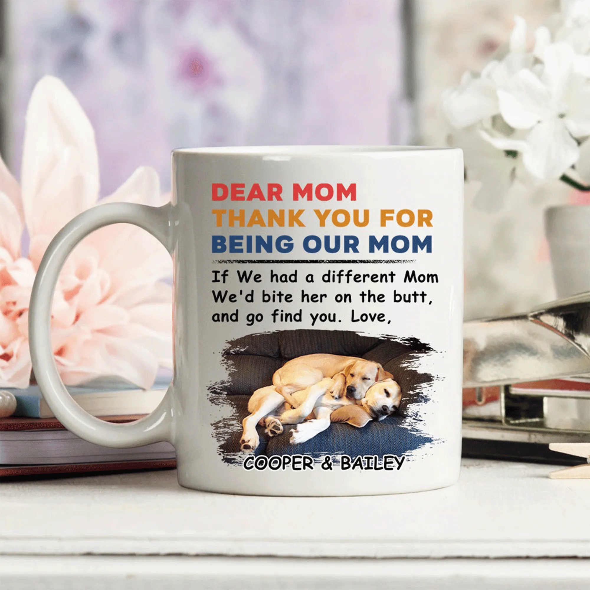 Personalized Dog & Family Mug - Thank You For Being My Dad, Mom Mug - Perfect Gift For Dog Lover, Family