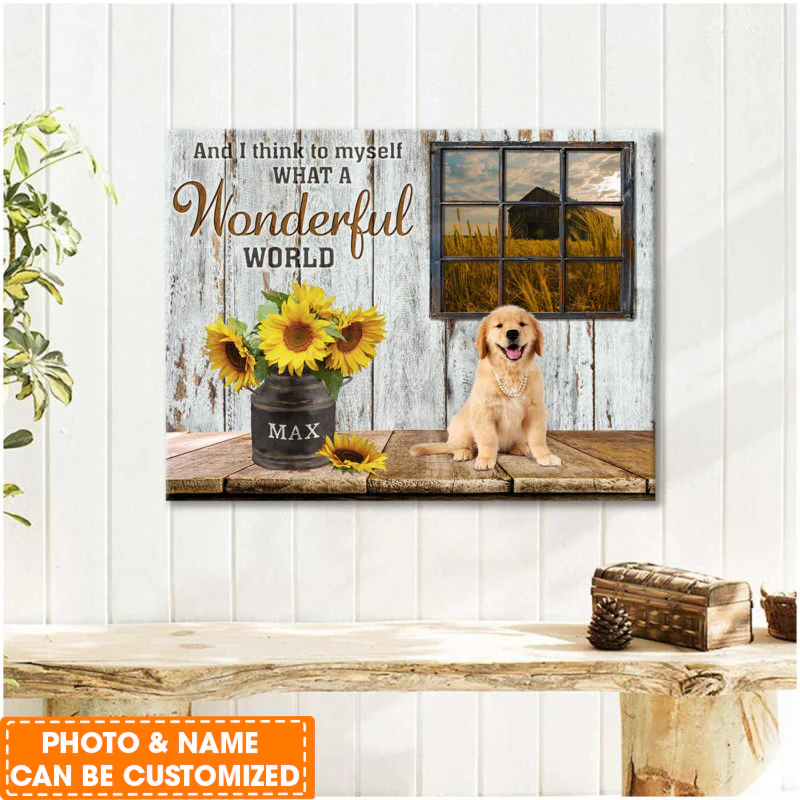 Personalized Dog Landscape Canvas, And I Think To Myself what a wonderful world canvas, Custom Your Pet Photo, Perfect Gift For Dog Lovers, Friend, Family - Image 2