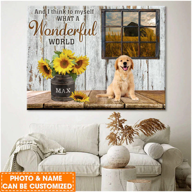 Personalized Dog Landscape Canvas, And I Think To Myself what a wonderful world canvas, Custom Your Pet Photo, Perfect Gift For Dog Lovers, Friend, Family - Image 3