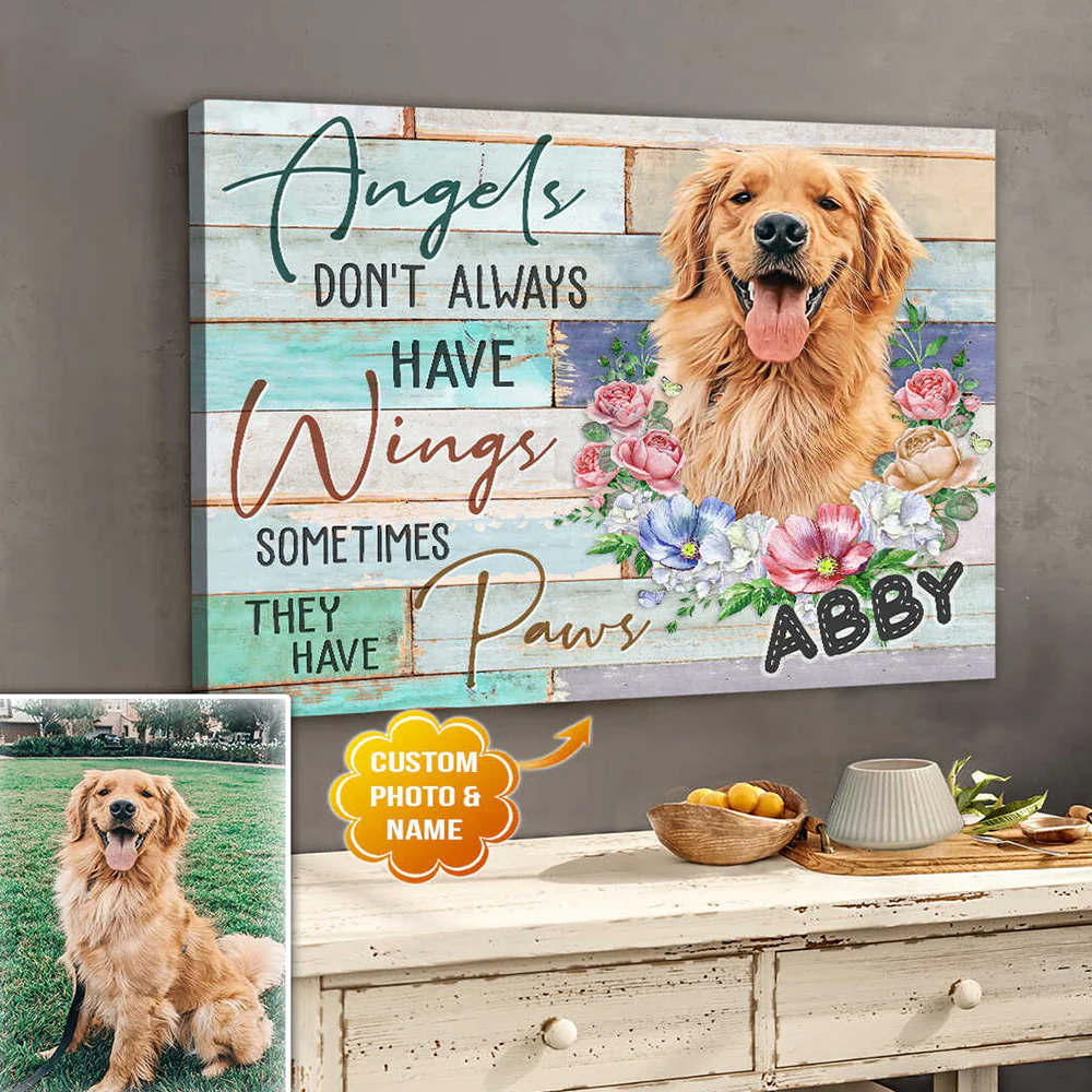 Personalized Dog Landscape Canvas, Beautiful Flower Memorial Canvas, Angels Don't Always Have Wings Pet Canvas, Perfect Gift For Dog Lovers, Friends, Family - Image 2