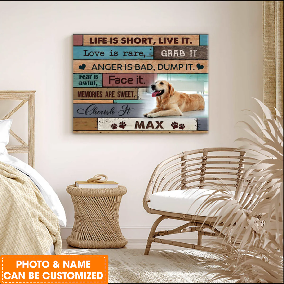 Personalized Dog Landscape Canvas, Custom Your Pet Photo Pawprints, Life is short, live it Canvas, Perfect Gift For Dog Lovers, Friend, Family - Image 3