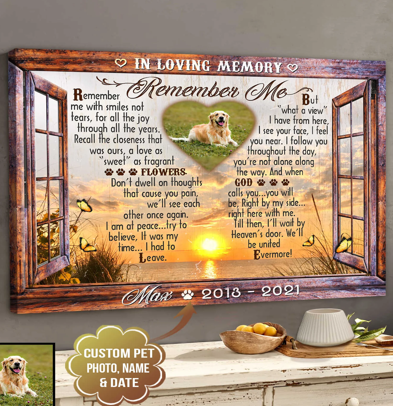 Personalized Dog Landscape Canvas, In Loving Memory Gifts, Custom Pet Memorial Faux Window Remember me Canvas For Dog Lovers, Friends, Family - Image 3